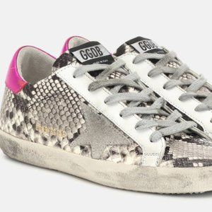 Golden Goose Low-Top Sneakers in Snakeskin, White & Pink